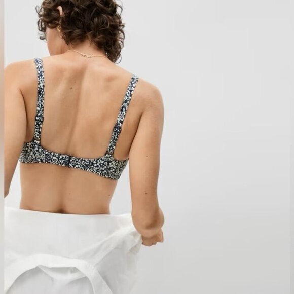 Everlane The Square-Neck Bikini Top Floral Print Navy L - Picture 2 of 12